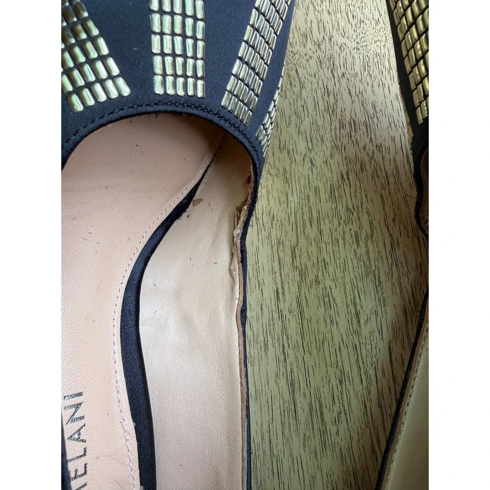 Antonio Melani Womens Black Satin Gold Studded Pointed Toe Stiletto Pumps  6.5